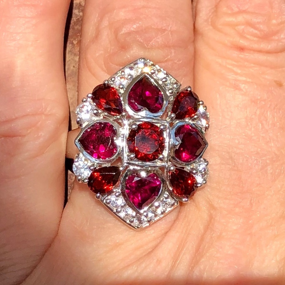 Gem insider Multi Garnet & White Topaz Ring Sz 8